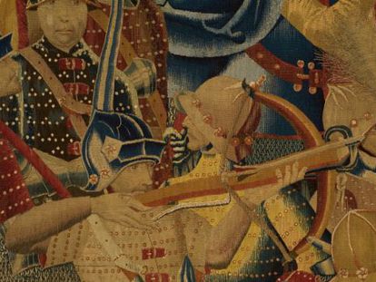 Uno de los tapices del siglo XV expuestos en el museo de la Colegiata de Nuestra Se&ntilde;ora de la Asunci&oacute;n