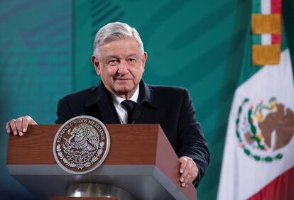 El presidente Andrés Manuel López Obrador, este jueves, en el Palacio Nacional.