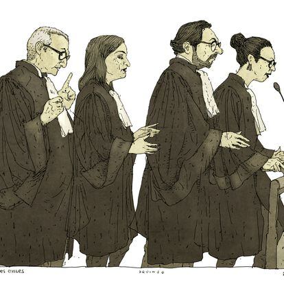 Los abogados de las partes civiles, el 25 de mayo en el tribunal que juzga los atentados de París.