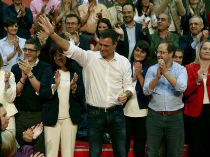 Pedro Sánchez, secretari general del PSOE, en l'acte de presentació de candidats al Congrés del seu partit.
