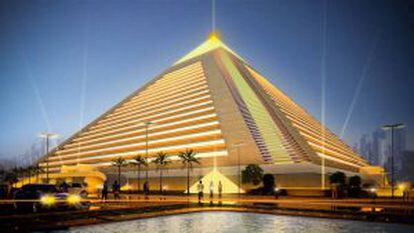 Recreación de las pirámides de Egipto que albergará la futura Falconcity, la ciudad de las Maravillas, en Dubai (Emiratos Árabes).