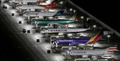 Aviones Boeing 737 MAX estacionados en las instalaciones de la compañía en Seattle, Estados Unidos.