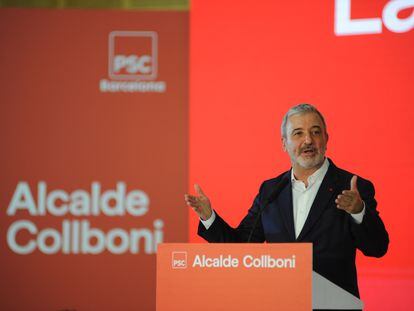 El candidato del PSC a la alcaldía de Barcelona, Jaume Collboni, durante su proclamación, este sábado