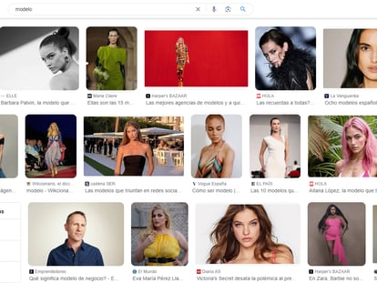 Un ejemplo de búsqueda de la palabra "modelo" en Google Imágenes, una de las que tiene mayor diferencia muestra entre géneros.