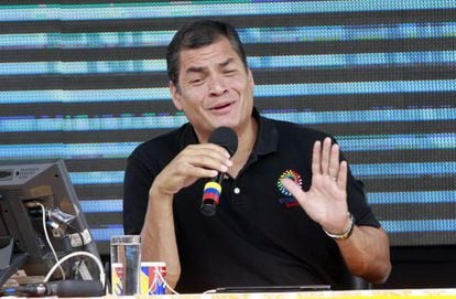 Rafael Correa, el s&aacute;bado en Alangasi (Ecuador).
