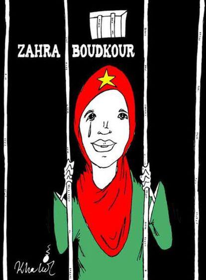 Así ve a Zahra Boudkour, líder estudiantil marroquí condenada a dos años de prisión, un dibujante que simpatiza con la causa de la joven. La viñeta ha sido distribuida por el entorno de Boudkour.