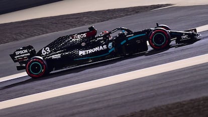 El piloto británico George Russell, este sábado en la clasificación del Gran Premio de Sakhir.