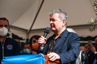 Antonino Spirlì, en el funeral de la exgobernadora de Calabria Jole Santelli, en octubre de 2020.