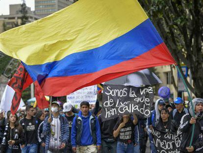 La protesta en las calles de Bogotá, este miércoles.