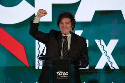 Javier Milei, en la clausura de la Conferencia Política de Acción Conservadora en Ciudad de México.