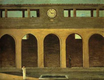 'The enigma of the hour', Giorgio de Chirico (1911). La arquitectura y las islas de los espacios urbanos se reflejan en la obra del artista metafísico italiano bajo la luz dorada [la del atardecer] de la que Nietzsche hablaba en su obra. Sin embargo, los relojes de sus pinturas marcan una hora mucho más temprana.