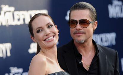La pareja de actores, en el estreno de 'Maléfica'.