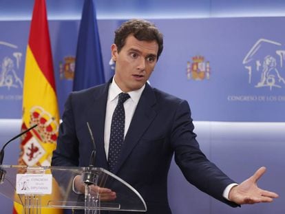 Albert Rivera, durante una rueda de prensa en el Congreso de los Diputados.