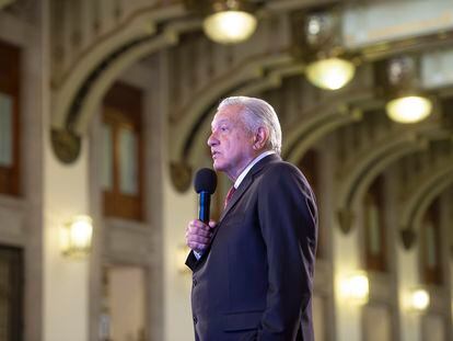 Andrés Manuel López Obrador durante una rueda de prensa en el Palacio Nacional de Ciudad de México.