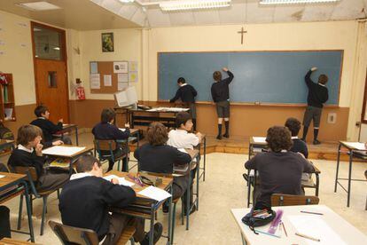 Un aula de sexto de primaria en el colegio privado masculino Erain de Irún (Guipúzcoa).
