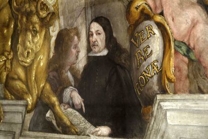 Dionís Vidal (a la izquierda) se pintó junto a su maestro Antonio Palomino en uno de los frescos.