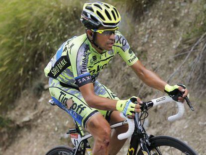 Alberto Contador después de caerse en la etapa de este miércoles.