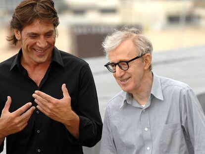 El actor Javier Bardem y el director Woody Allen en el Festival de San Sebastián en 2008.