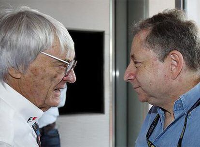 El patrón de la fórmula uno, Bernie Ecclestone, junto al nuevo presidente de la FIA, Jean Todt