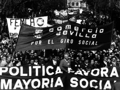 Manifestación en Sevilla durante la huelga general del 14 de diciembre de 1988, la mayor de la democracia.