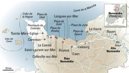 Mapa de Normandía (Francia).