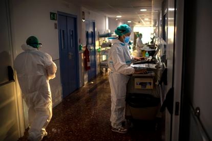 Una zona con pacientes ingresados por coronavirus del hospital del Mar en Barcelona.
