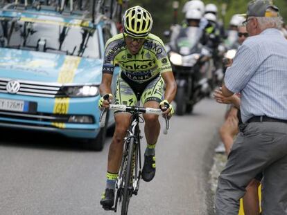 Alberto Contador, durante la decimos&eacute;ptima etapa 