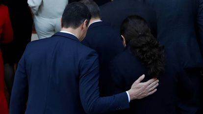 El presidente del Gobierno, Pedro Sánchez, y el vicepresidente, Pablo Iglesias, este martes en el Palacio de La Moncloa.