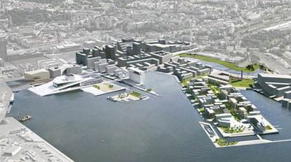 Aspecto que tendrá la bahía de Oslo tras la remodelación urbanística en torno al Museo Munch (en el centro).
