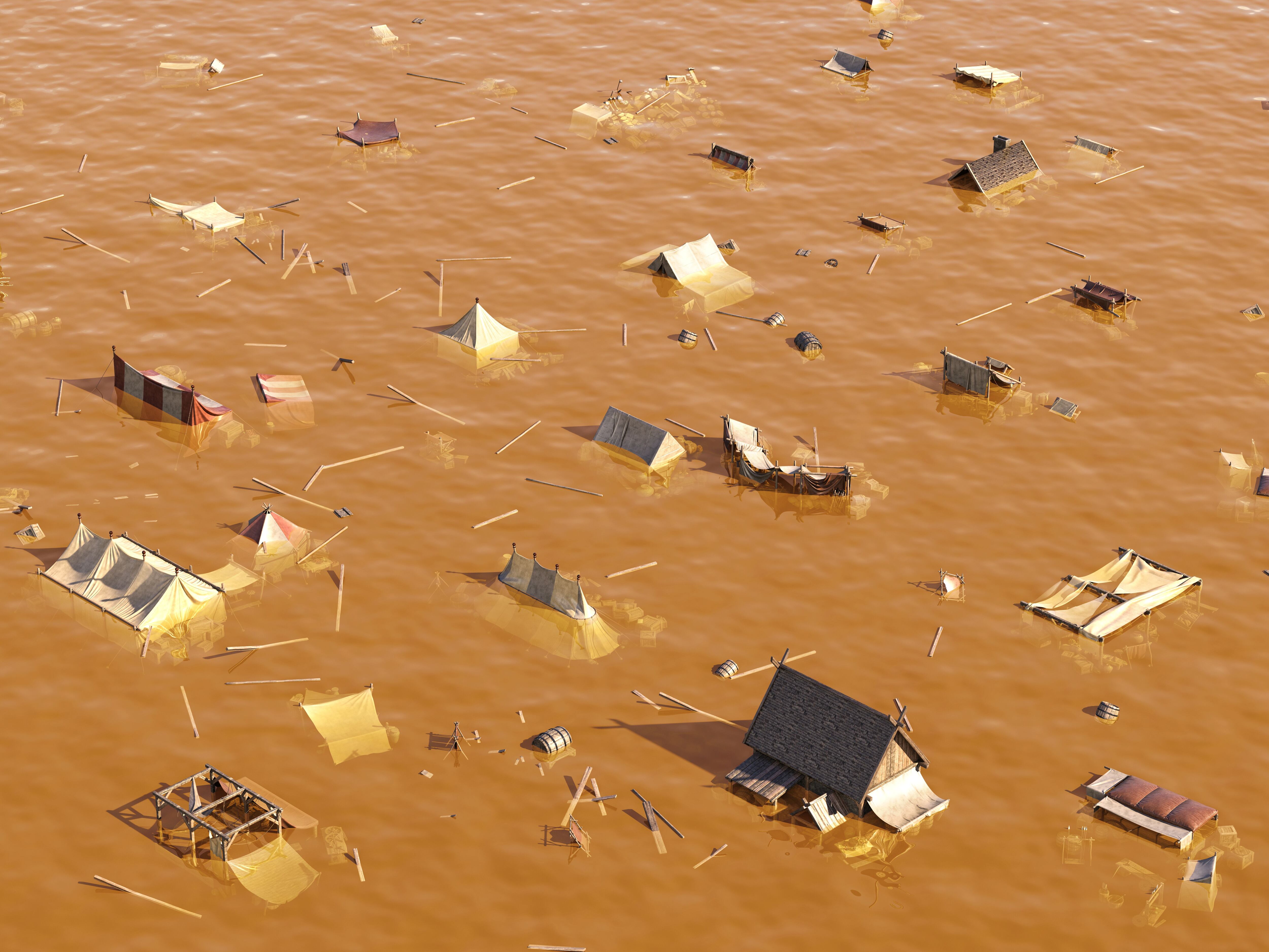 un pueblo libio inundado tras el paso del ciclón Daniel.