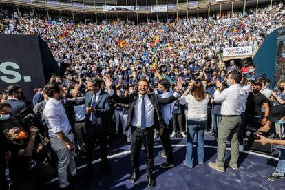 El presidente del PP, Pablo Casado, en el acto de clausura de la Convención Nacional del PP, en la Plaza de Toros de Valencia, este sábado en Valencia.