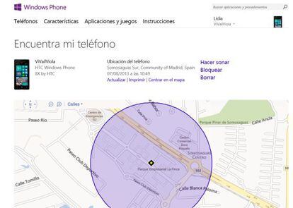 Servicio de localización de móviles Windows.