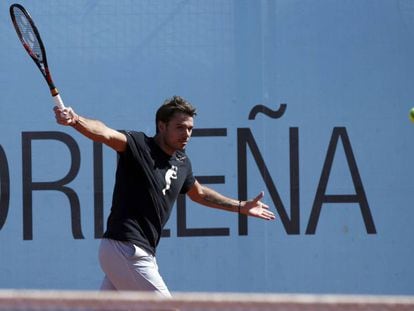 Wawrinka, durante un entrenamiento en la Caja M&aacute;gica.