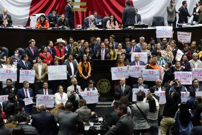 Diputados de Morena durante la votación a la propuesta de reforma electoral de AMLO