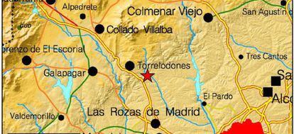 Epicentro del terremoto registrado el domingo en Torrelodones.