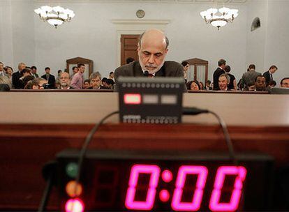 El presidente del Fed, Ben Bernanke, durante su comparecencia de hoy ante el comité de presupuestos del Congreso