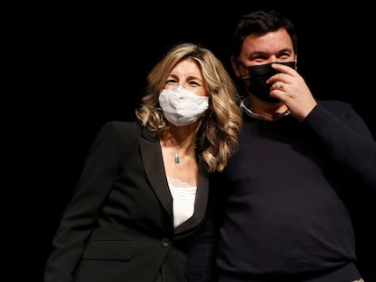 Yolanda Díaz y Tomas Piketty, durante el acto celebrado el viernes en el Círculo de Bellas Artes de Madrid.