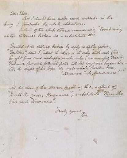 Carta de Poe a John Augustus Shea en 1845.