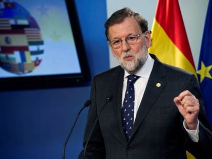El presidente del Gobierno, Mariano Rajoy, hoy durante la rueda de prensa ofrecida en Bruselas el pasado día 23. 