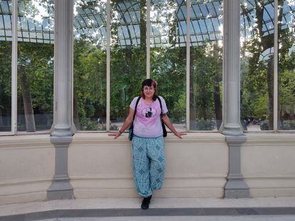 Laura Canguro, an early childhood education teacher in Madrid, poses in the Palacio de Cristal, in a photo provided by her. 