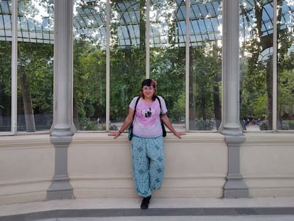 Laura Canguro, an early childhood education teacher in Madrid, poses in the Palacio de Cristal, in a photo provided by her. 