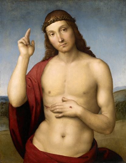 The poster chosen for the next Holy Week in Seville, created by Salustiano García, has aroused criticism from those who do not consider themselves represented in that image.  But throughout the history of art, the figure of Christ has been represented in very different ways.  One of the representations that have been used as an example to defend the Salustiano García vision is this 'Christ blessing' (1505), by Rafael.