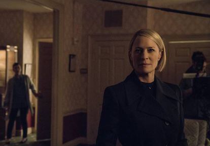 Robin Wright en el rodaje de la sexta y última temporada de 'House of Cards'.