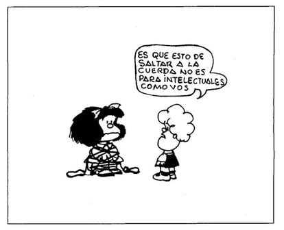 Viñeta cómica de 'Mafalda', donde aparecen ella y Susana dibujadas por Quino.