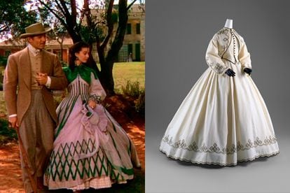 El vestido de paseo con el que el matrimonio Butler regresa a Tara tras la guerra bien podría estar inspirado en este modelo de 1865 que se conserva en el Costume Institute.