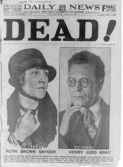 Ruth Snyder y su cómplice y amante Henry Judd Gray, en una portada de la prensa de los años veinte.