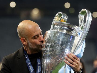 Pep Guardiola celebra la Champions League del Manchester City.