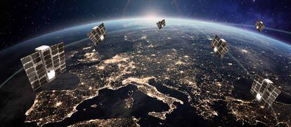 Recreación de la futura red de satélites de Sateliot. 