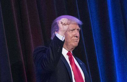 Donald Trump, a su llegada al hotel de Nueva York donde celebró su victoria.