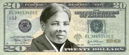 Montaje de un billete de 20 dólares con el rostro de Harriet Tubman, realizado por la campaña Women on 20s.